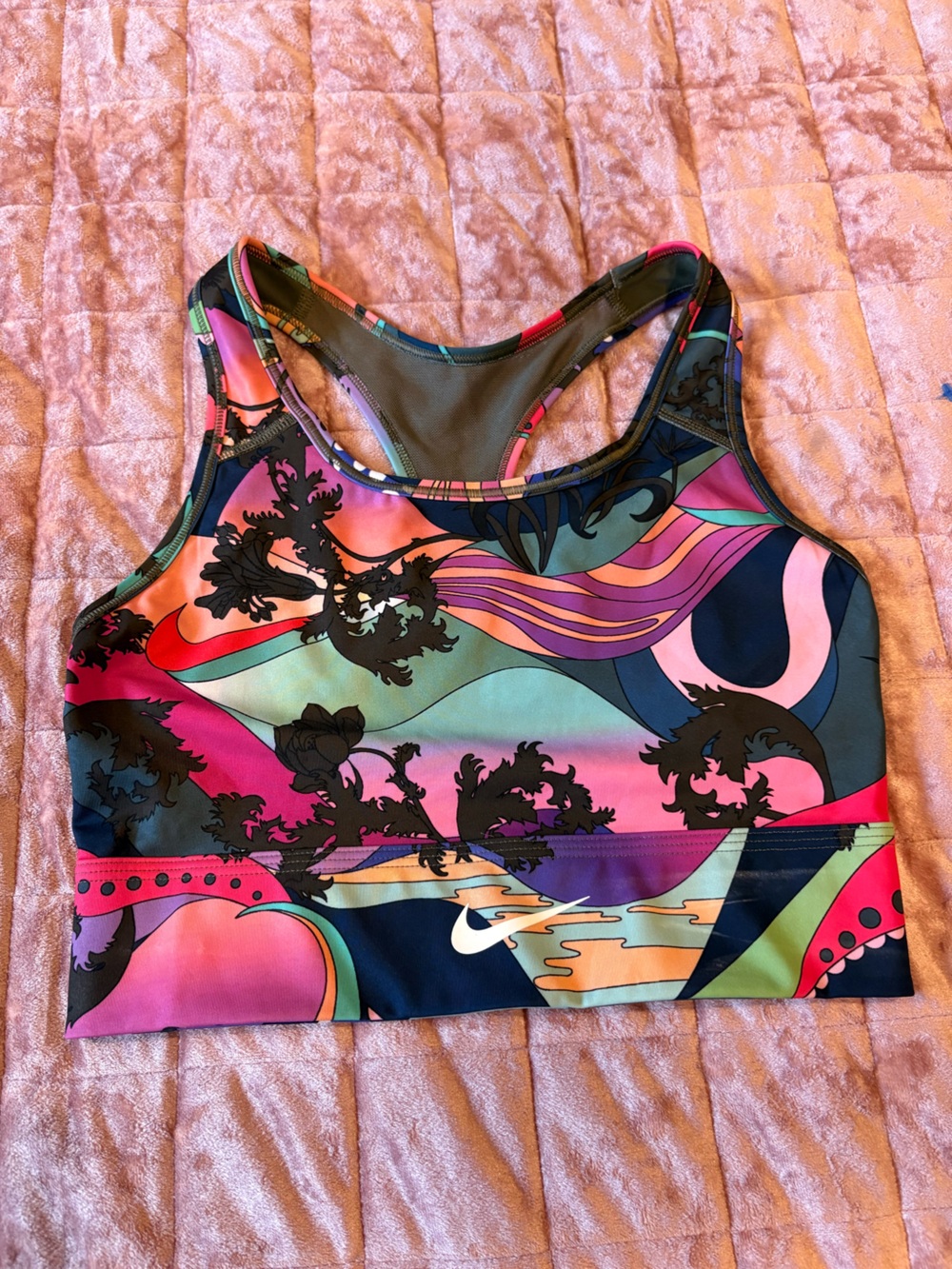 Nike Multicolor Abstract Floral Racerback Sports Bra - Pink, Teal, Navy